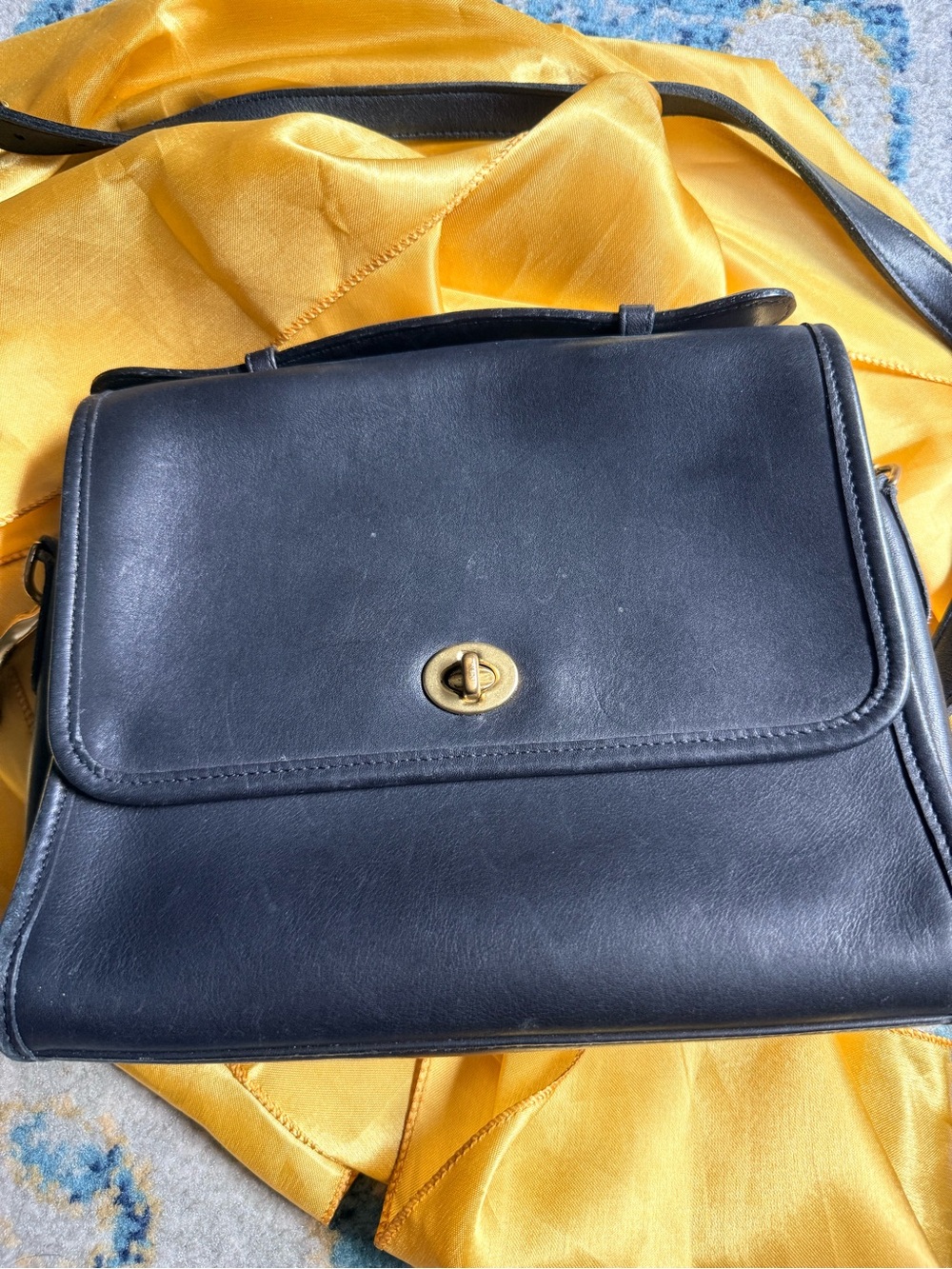 Coach Black Leather Crossbody with Gold Turn-Lock